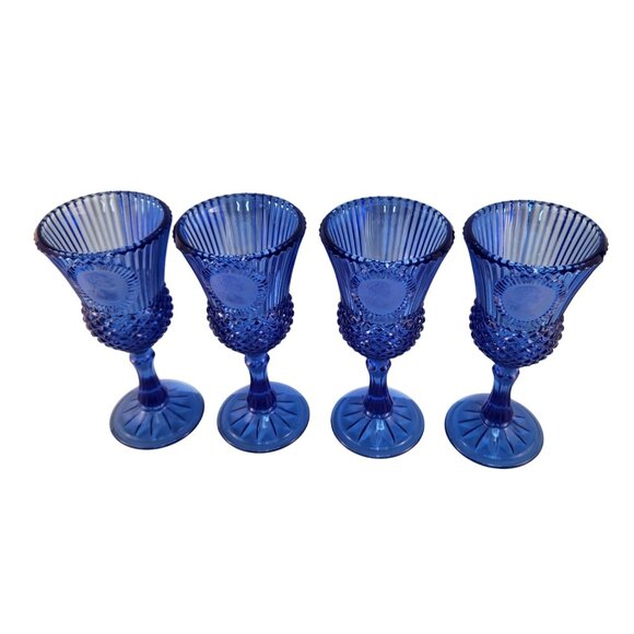 Vtg 1976 Avon Fostoria Cobalt Blue George Martha Washington 4 Glass Wine Goblets - Picture 4 of 11